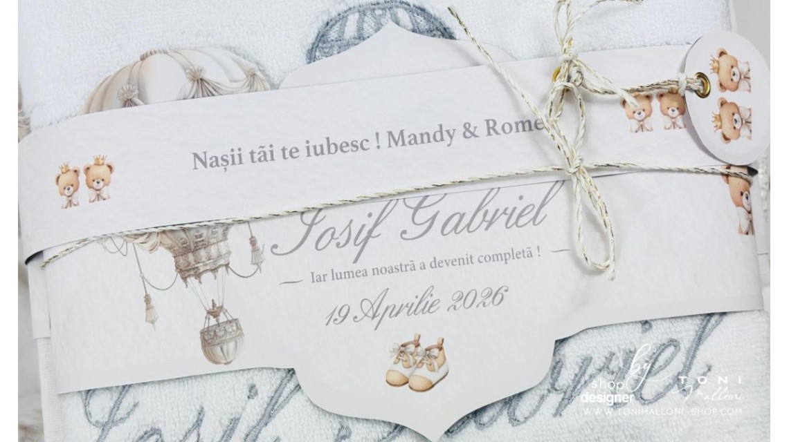 Trusou botez cu balon de aer cald baroc alb și ursuleți 25
